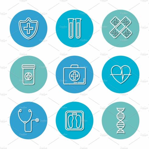 healthcare medical set icons cover image.