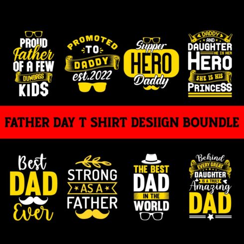 Fathers day typography t-shirt design bundle cover image.