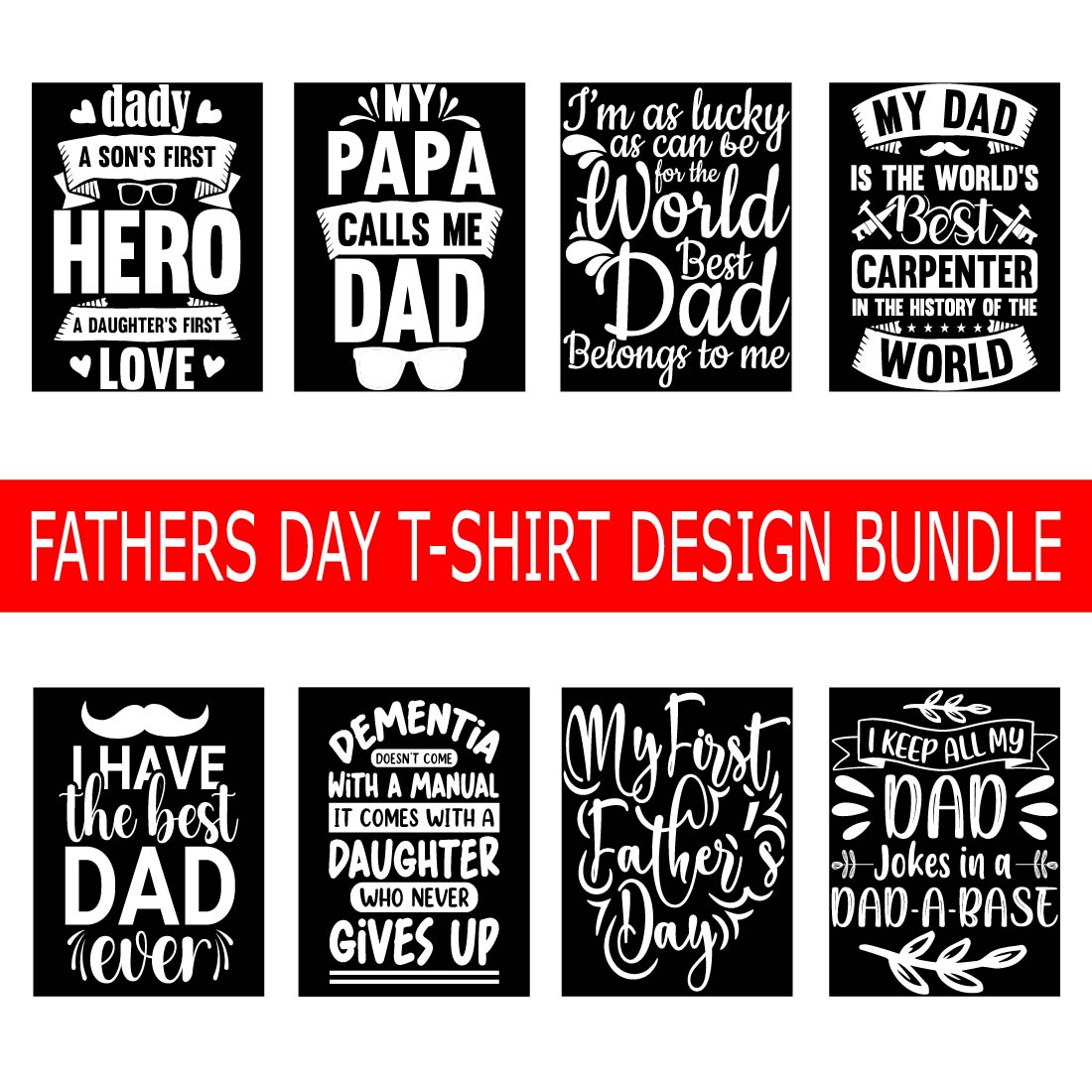 Fathers day typography t-shirt design bundle preview image.