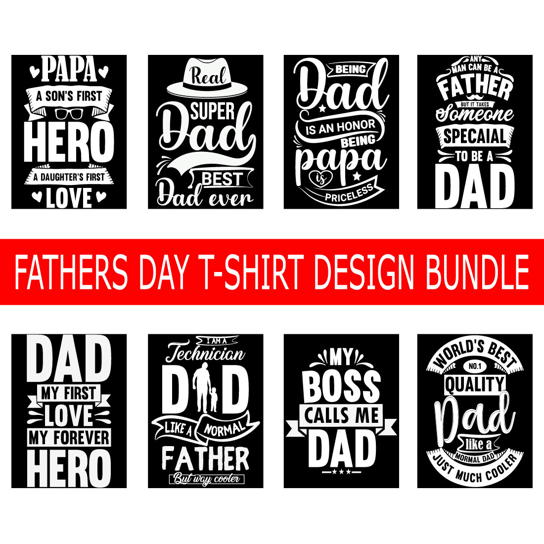 Papa typography t-shirt design bundle preview image.