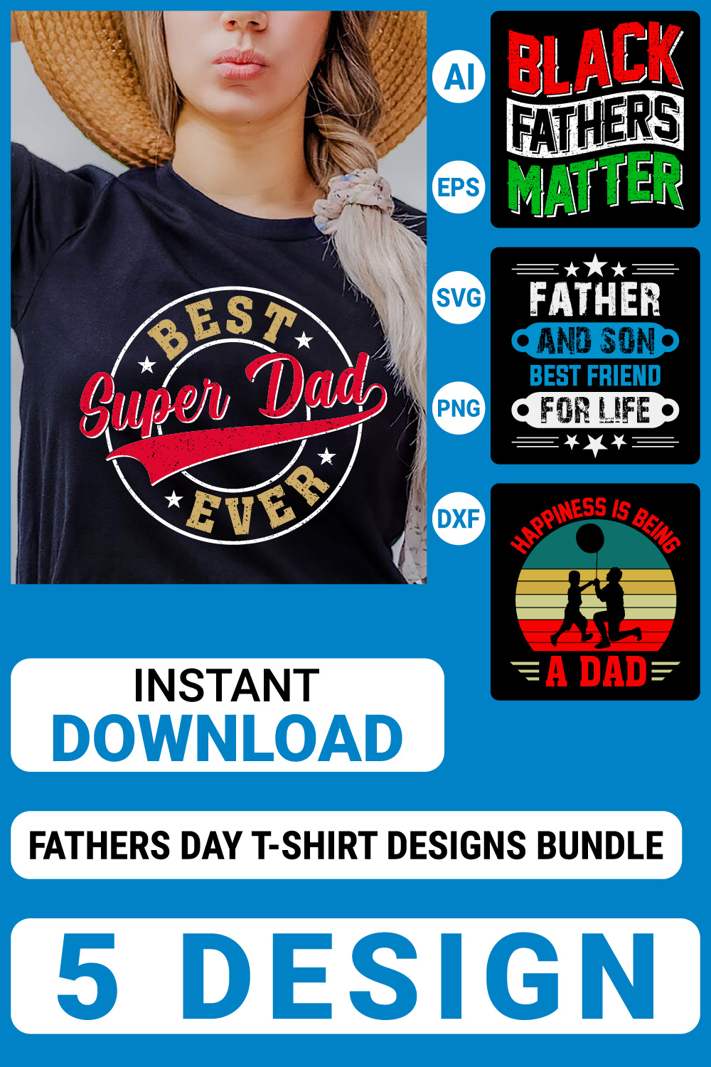 5 Dad T-shirt Designs Bundle, Fathers's Day Quotes typography Graphic T-shirt Collection pinterest preview image.