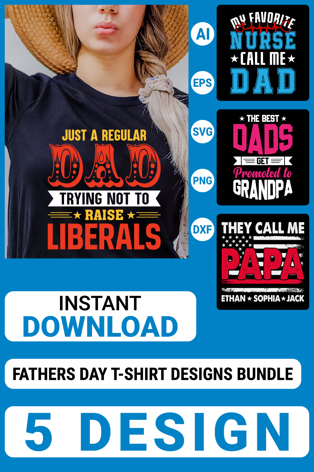 5 Dad T-shirt Designs Bundle, Fathers's Day Quotes typography Graphic T-shirt Collection pinterest preview image.