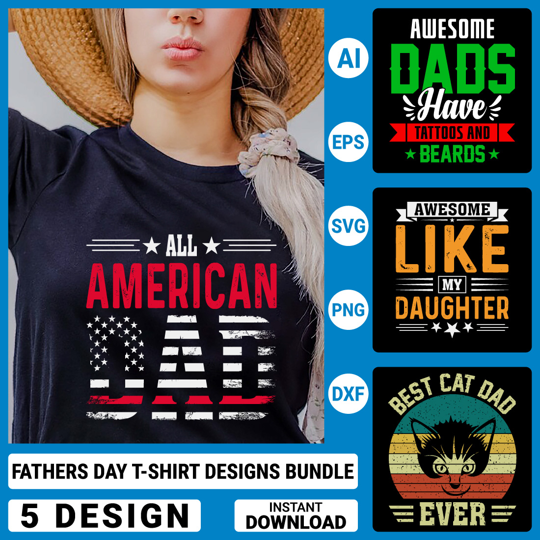 5 Dad T-shirt Designs Bundle, Fathers's Day Quotes typography Graphic T-shirt Collection preview image.