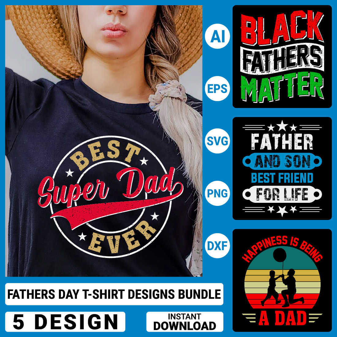 5 Dad T-shirt Designs Bundle, Fathers's Day Quotes typography Graphic T-shirt Collection preview image.