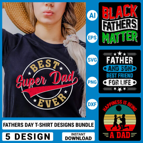 5 Dad T-shirt Designs Bundle, Fathers's Day Quotes typography Graphic T-shirt Collection cover image.