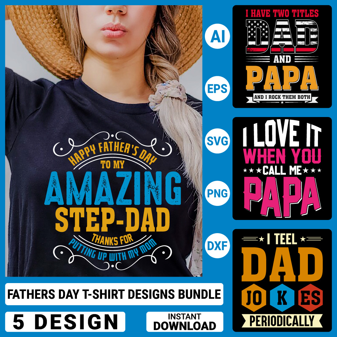 5 Dad T-shirt Designs Bundle, Fathers's Day Quotes typography Graphic T-shirt Collection cover image.