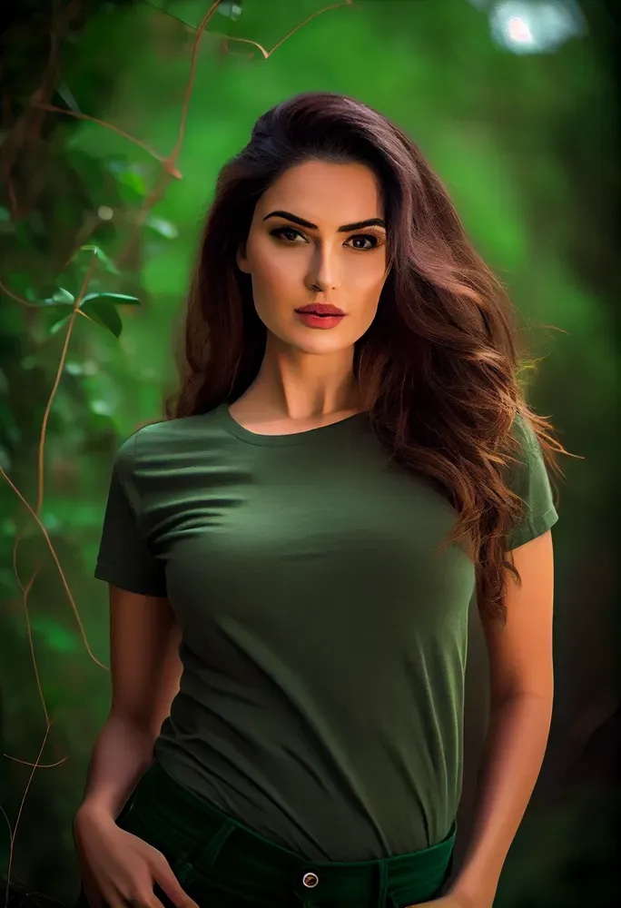 Woman in a green shirt posing for a picture.