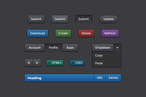 Dark CSS UI Kit preview image.