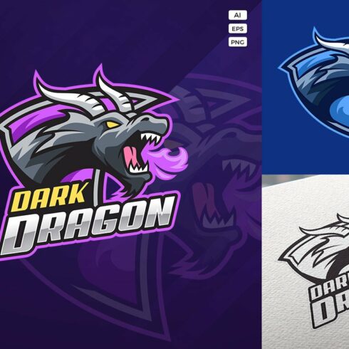 Dark Dragon Esport Logo Template cover image.