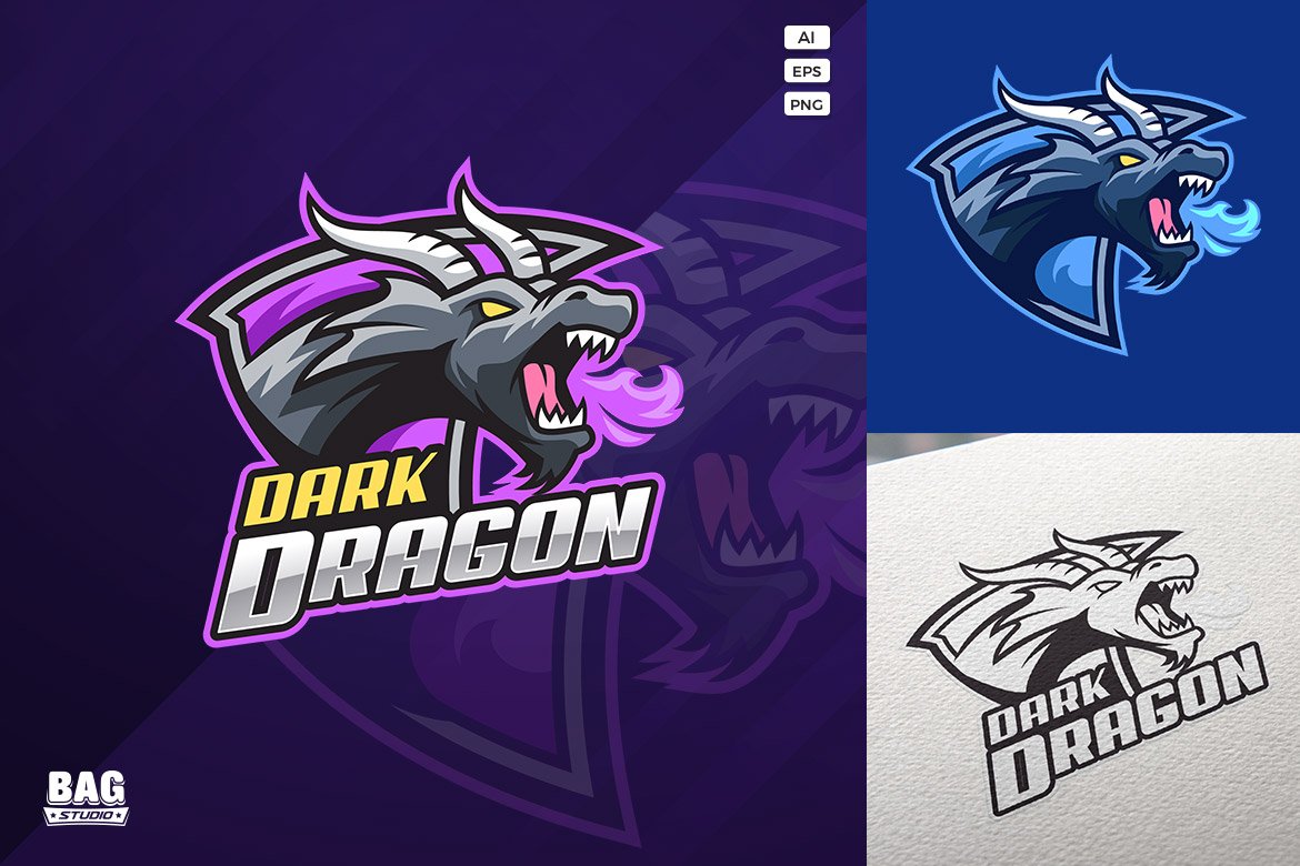 Dark Dragon Esport Logo Template cover image.