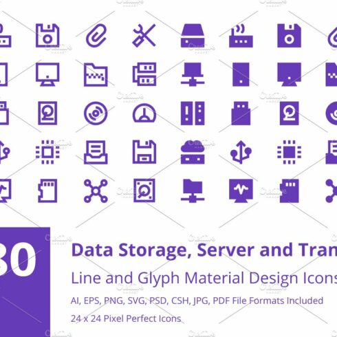 180 Data Storage Material Icons cover image.