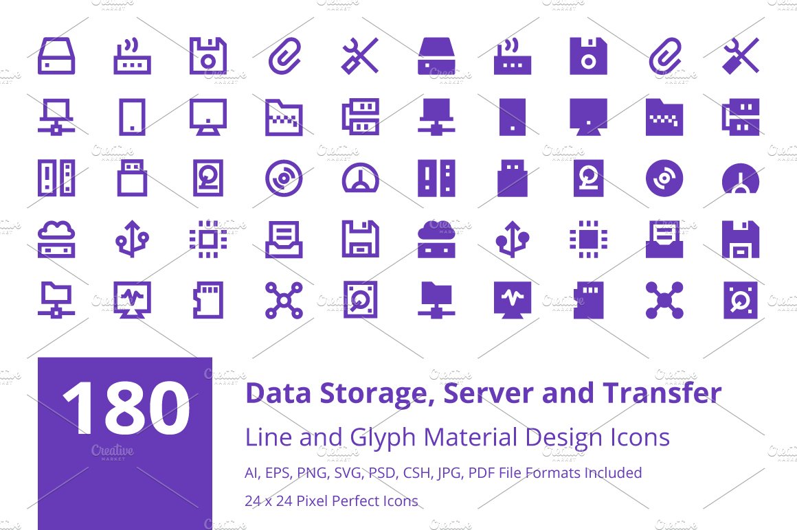 180 Data Storage Material Icons cover image.