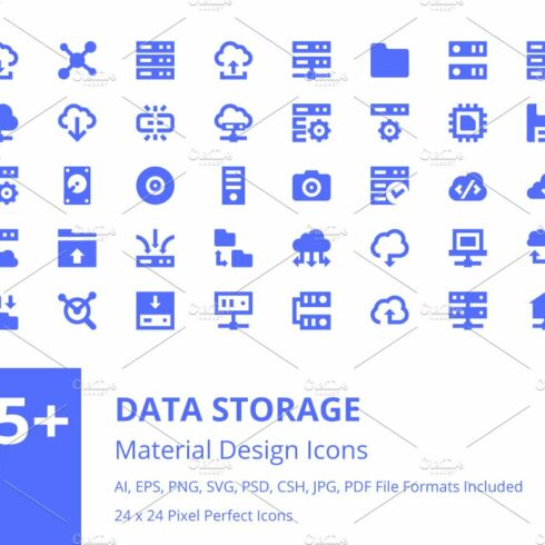 175+ Data Storage Material Icons cover image.