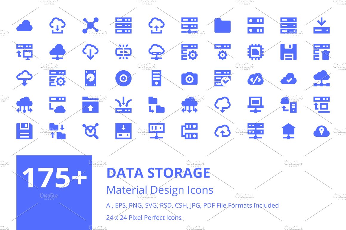 175+ Data Storage Material Icons cover image.