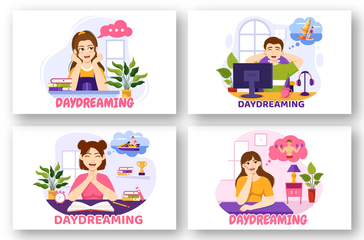Four different types of daydreaming cards.
