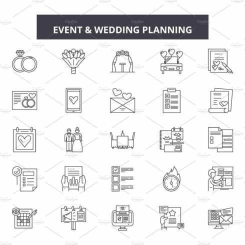 Event & wedding planner line icons cover image.