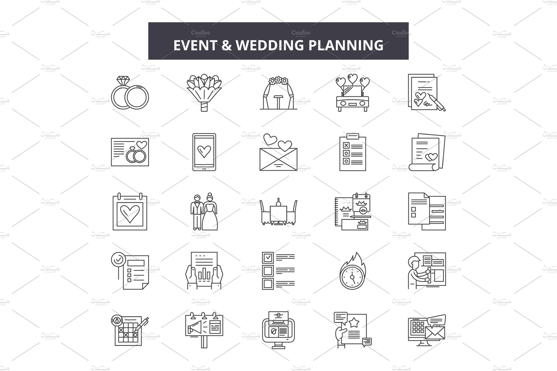 Event & wedding planner line icons cover image.