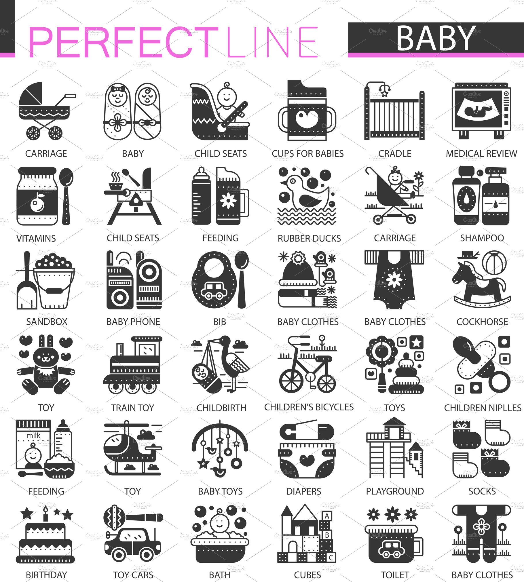Baby kids black concept icons cover image.
