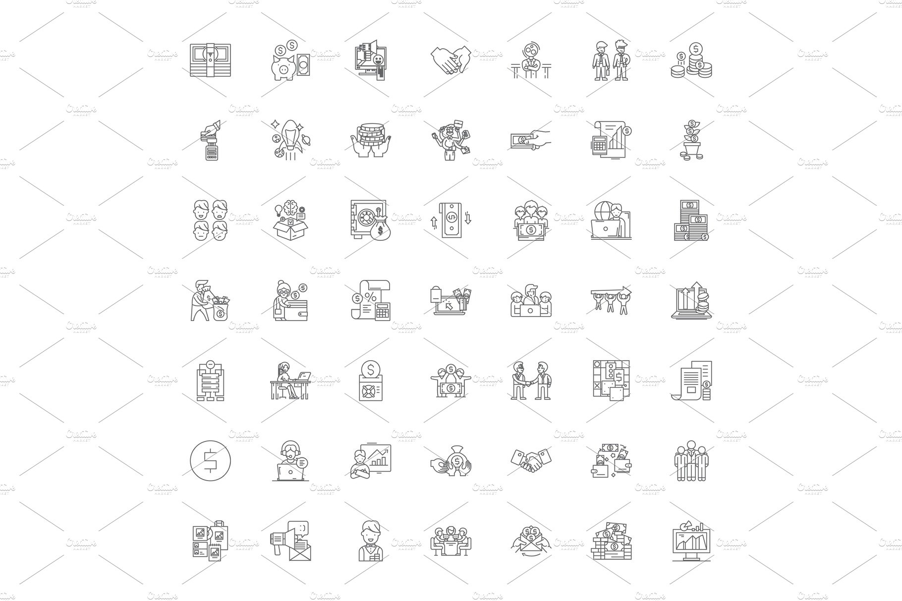 Commerce linear icons, signs cover image.
