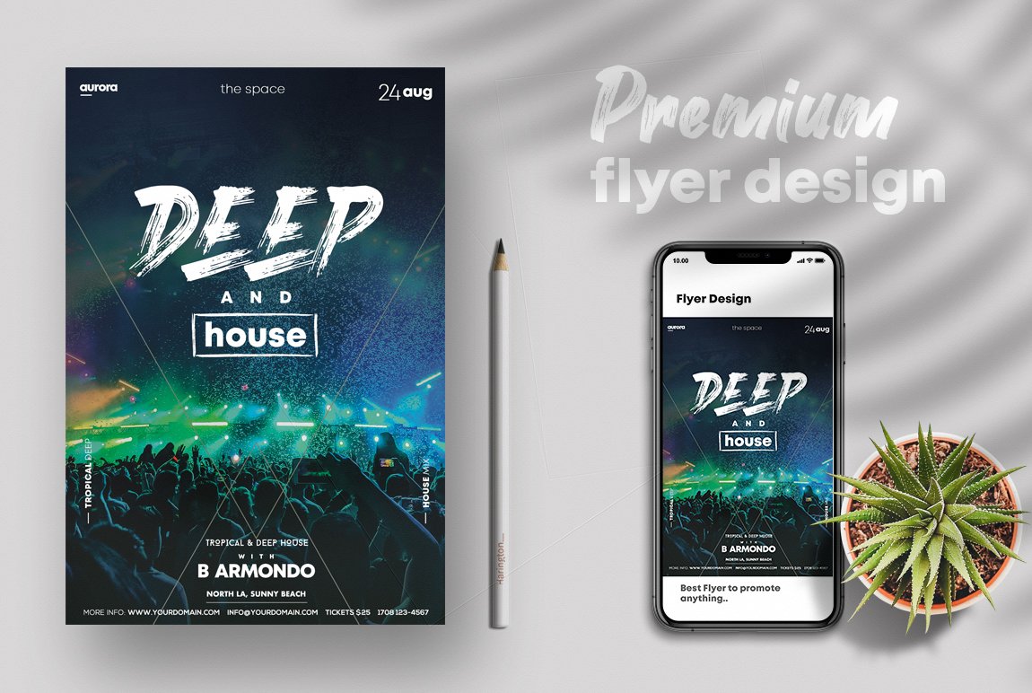 Deep & House Party Flyer (PSD) cover image.