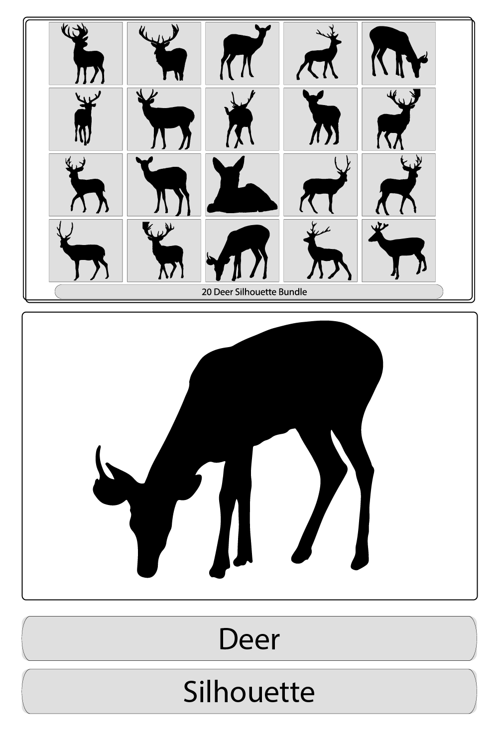 deer vector illustration,Silhouette of beautiful stylized cartoon deers,silhouettes of deers and its cubs pinterest preview image.