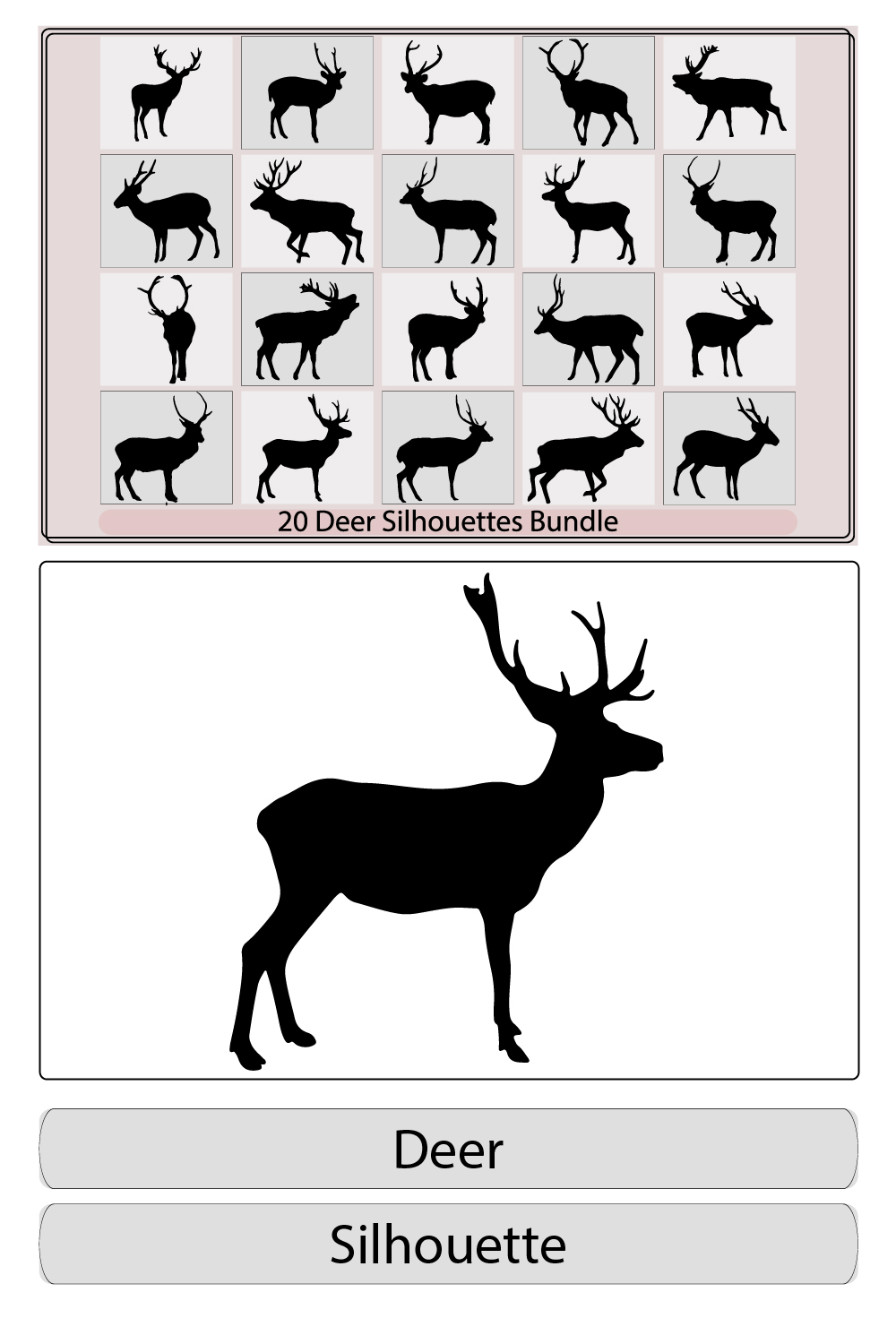 Deer vector silhouette iconssilhouettes of deers,silhouette of head of reindeer,Deer silhouette vector illustration pinterest preview image.