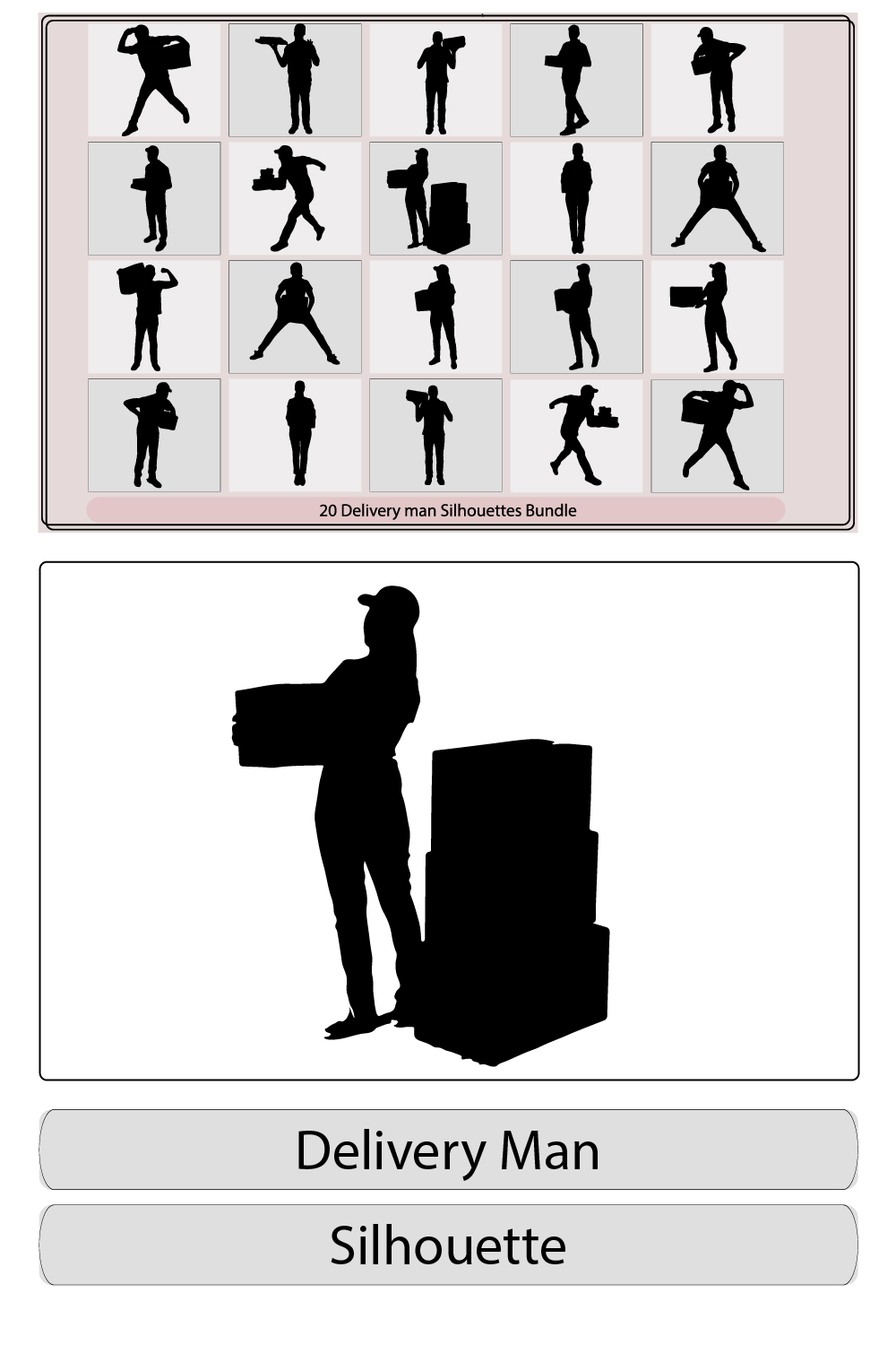 Delivery man silhouette vector,Delivery man silhouette,Courier Service Silhouettes and Delivery man, Shipping fast delivery man, pinterest preview image.
