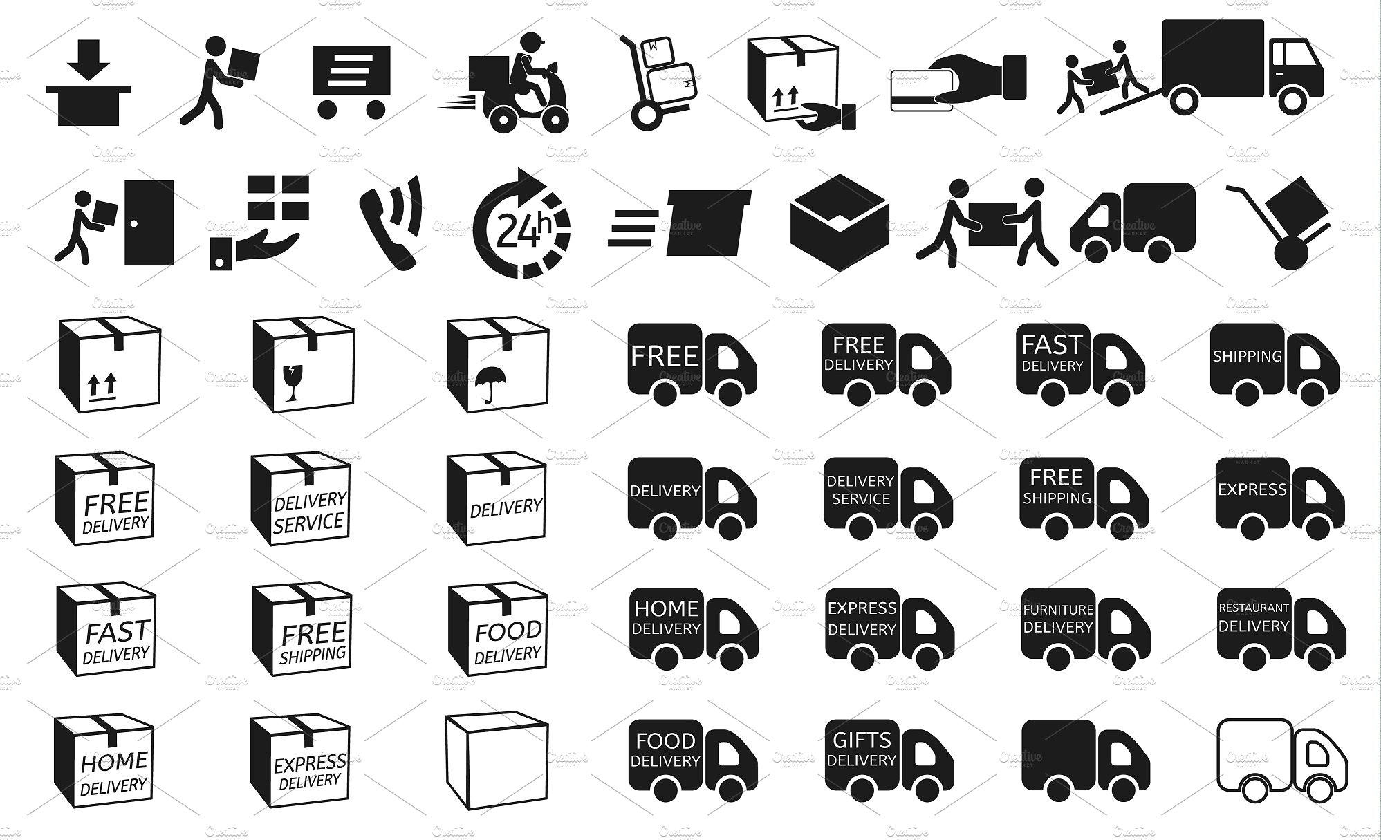 180 Delivery Icons Vector Set preview image.