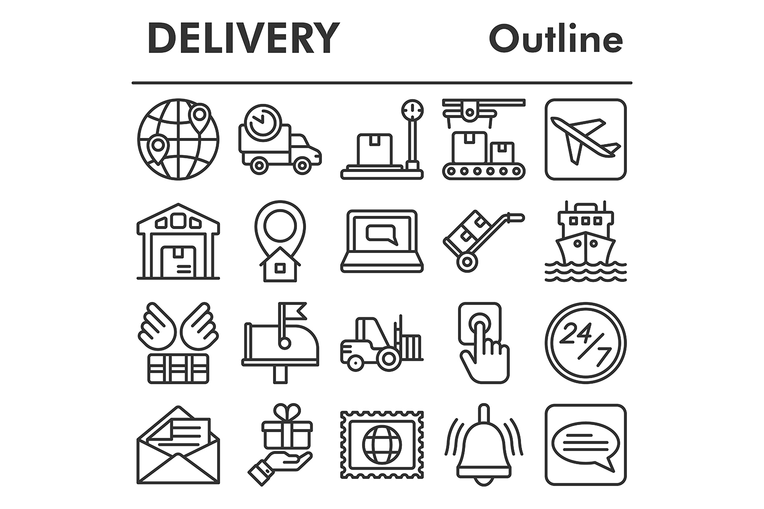 Set, delivery icons set pinterest preview image.