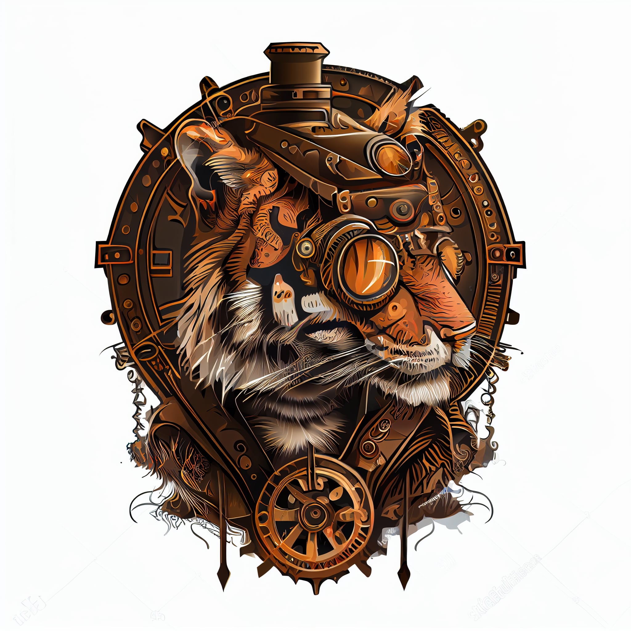 Drawing of a tiger wearing a steampunk helmet.
