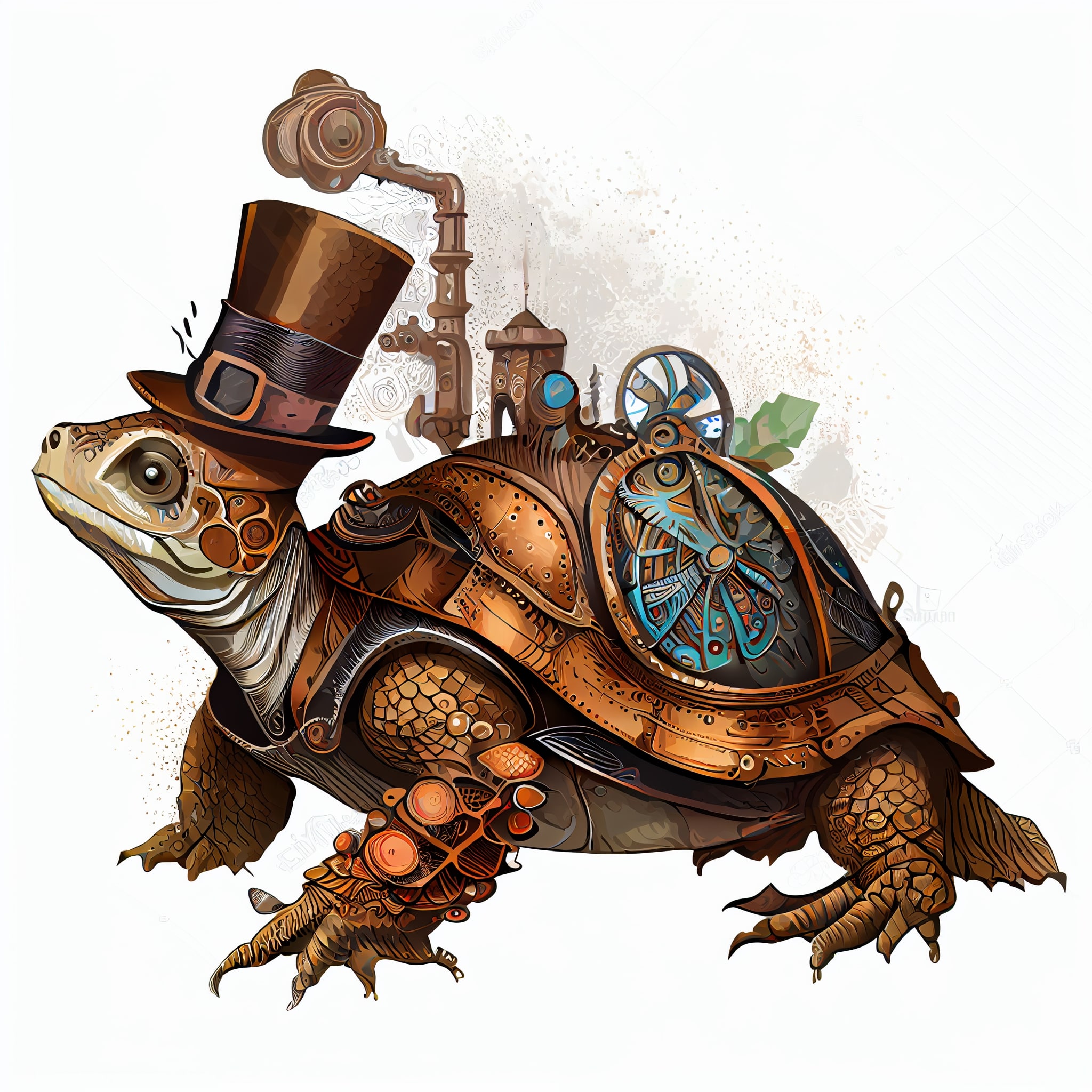 Turtle wearing a top hat and a top hat.