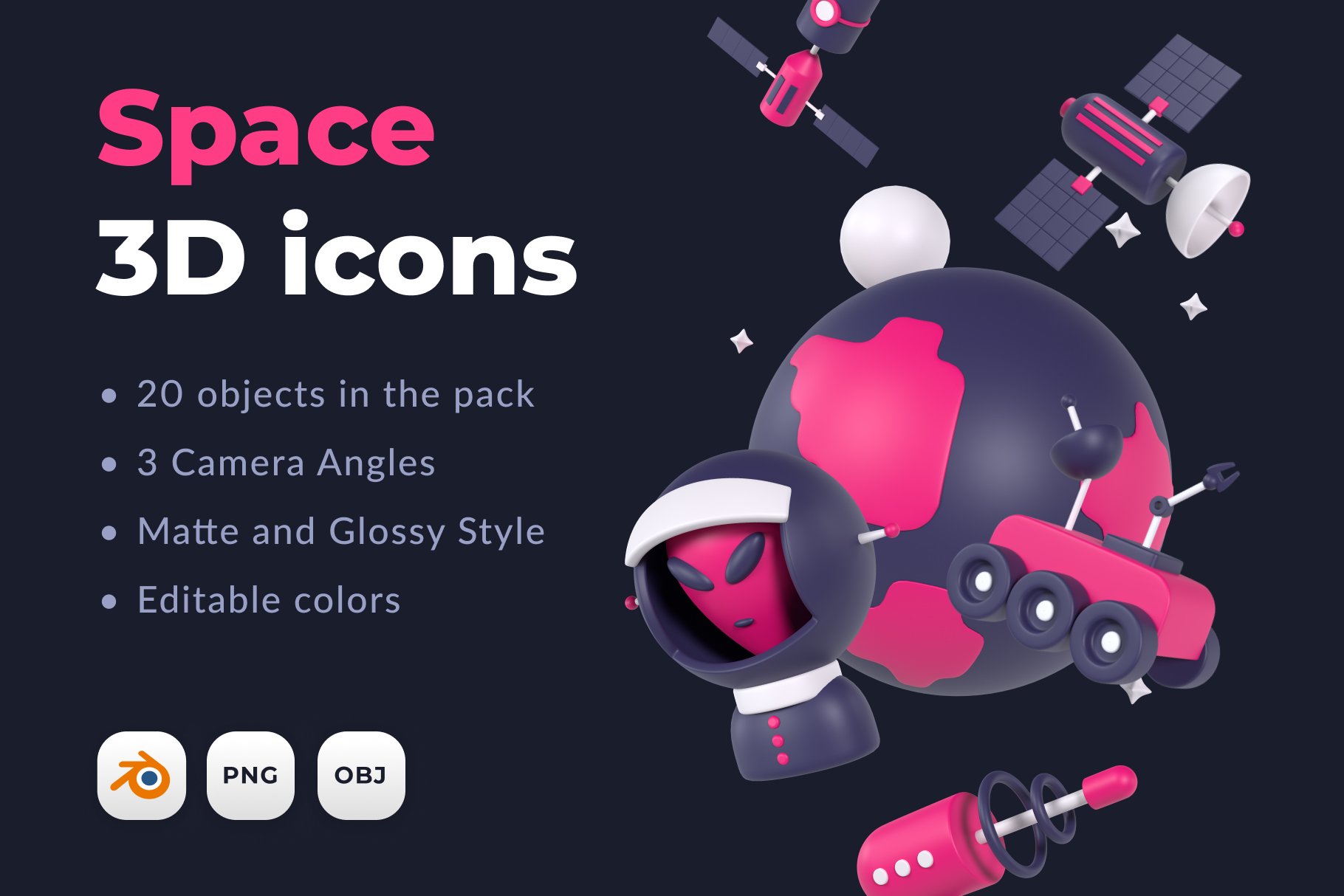 Space 3D icon pack cover image.