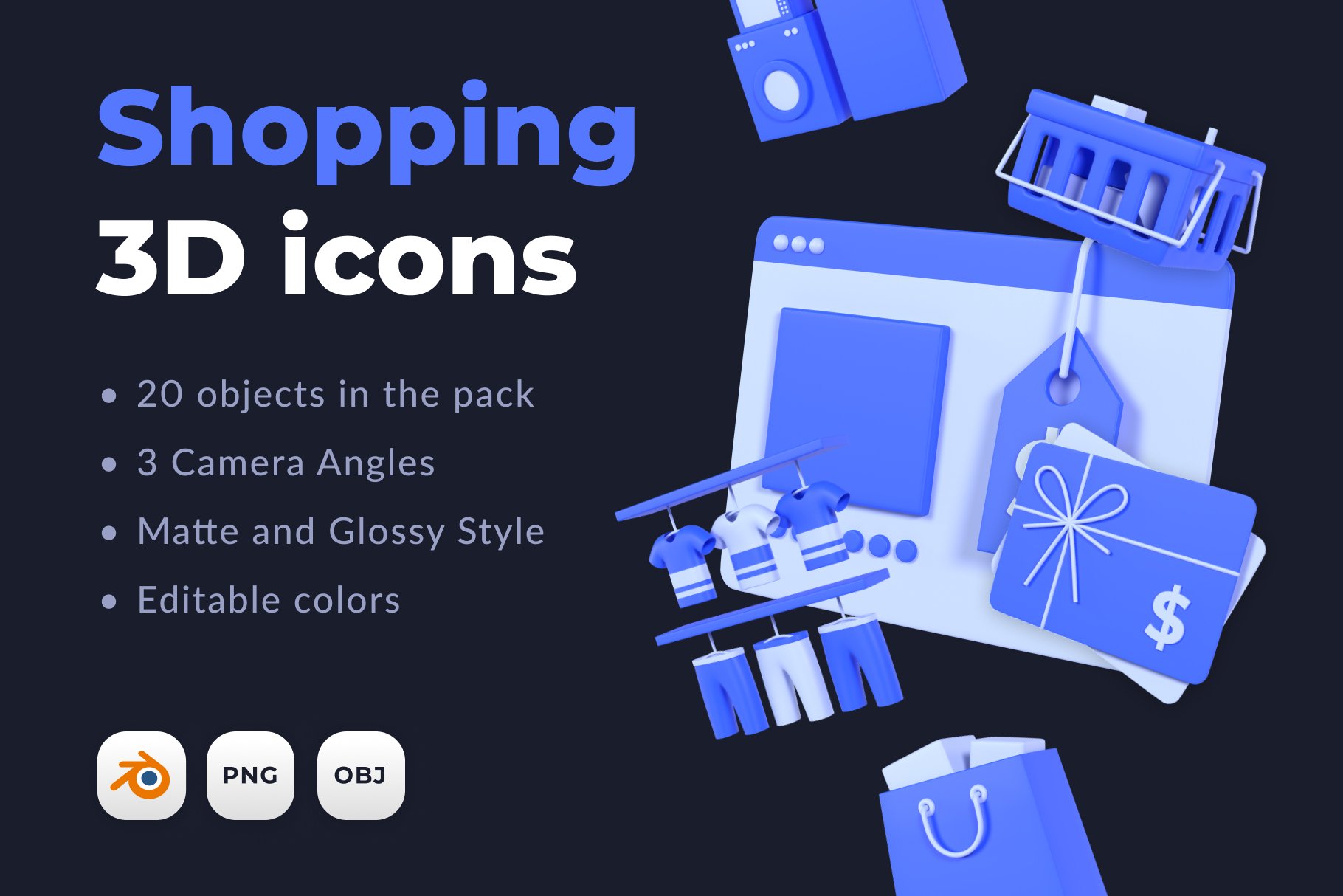 Shopping 3D icon pack cover image.