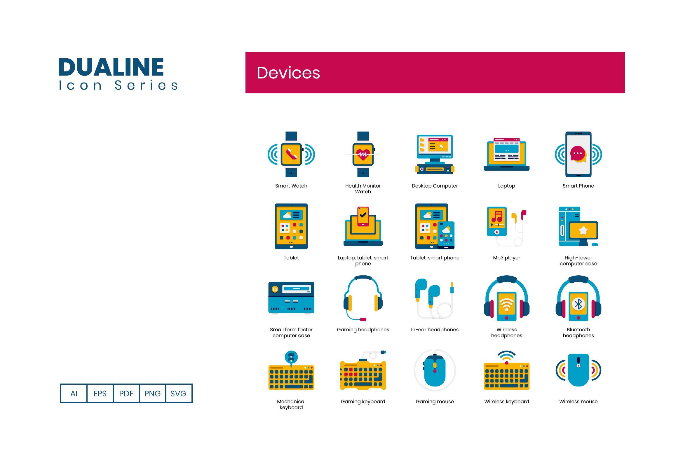 70 Devices Icons | Dualine Flat preview image.
