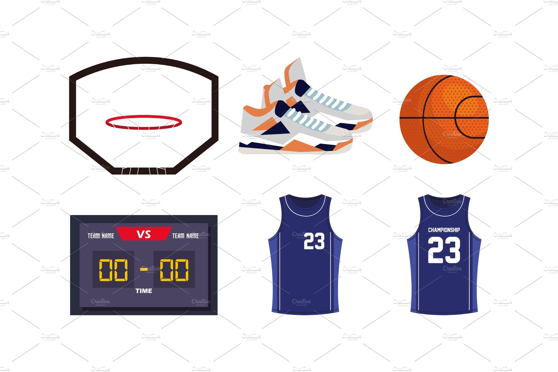 set of basketball icons, contains cover image.