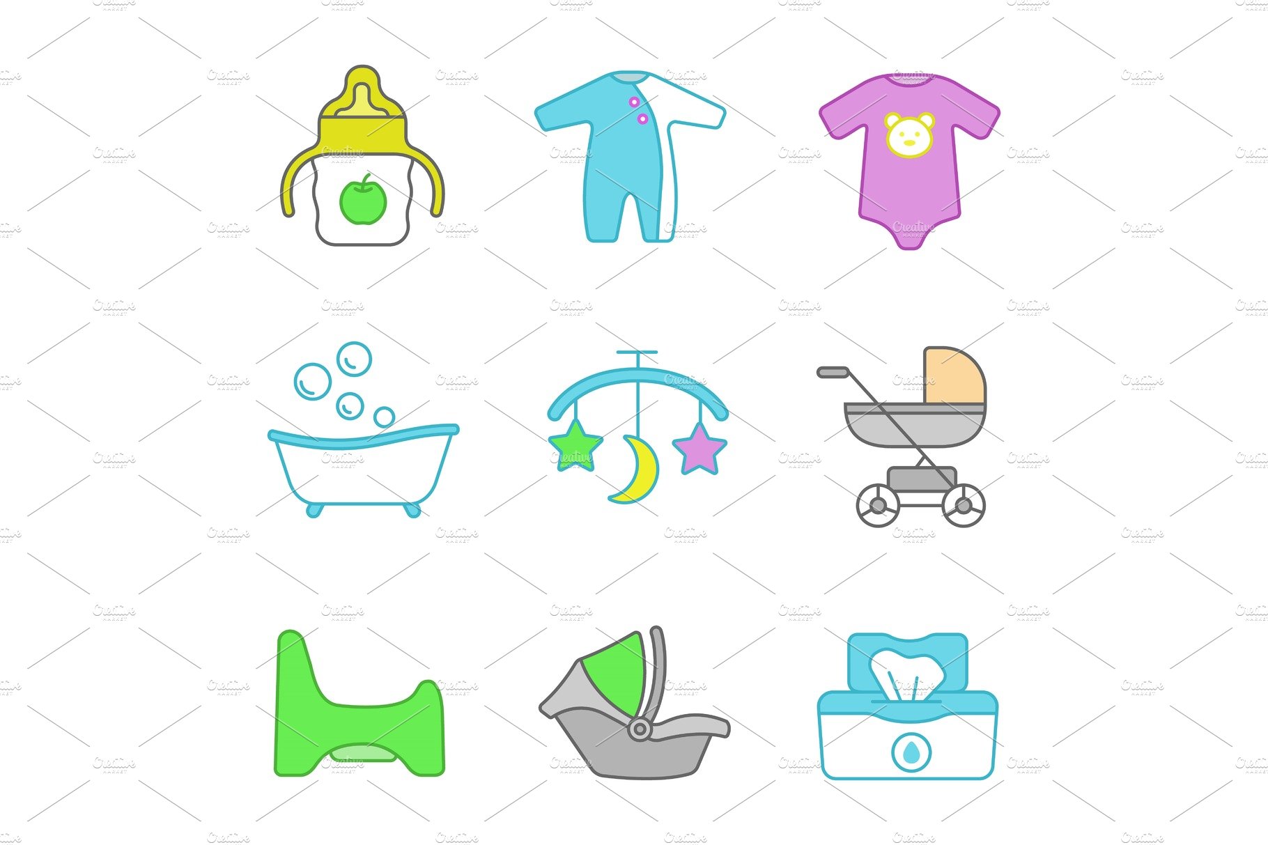 Childcare color icons set cover image.