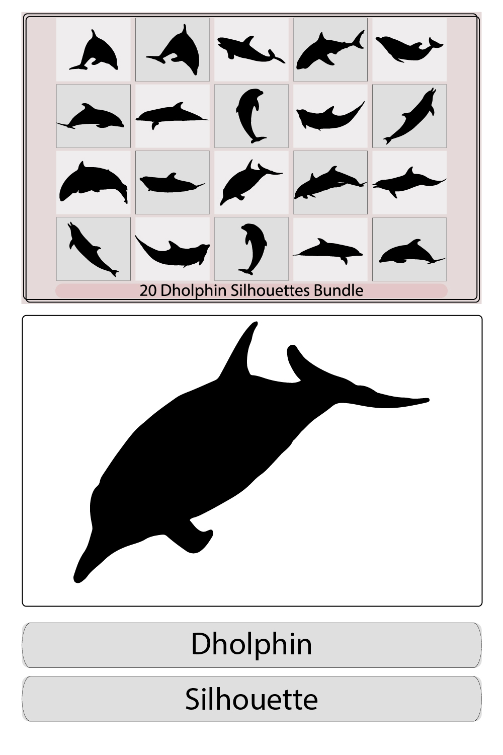Dolphin Silhouettes,Dolphins graphic icons set Silhouette,Vector set of black silhouettes of dolphins pinterest preview image.