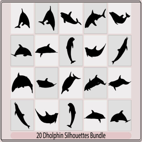 Dolphin Silhouettes,Dolphins graphic icons set Silhouette,Vector set of black silhouettes of dolphins cover image.