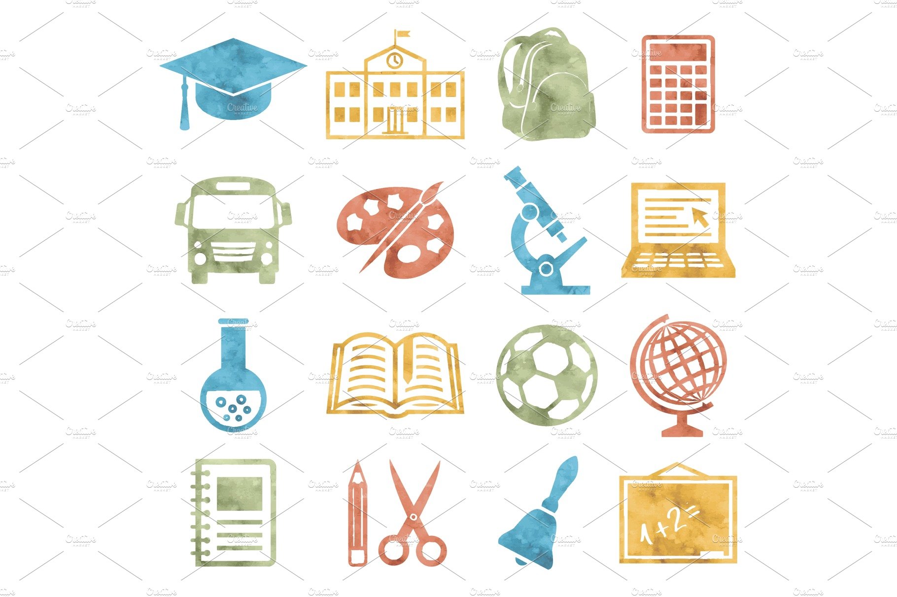 School and Education Icons Watercolor style cover image.