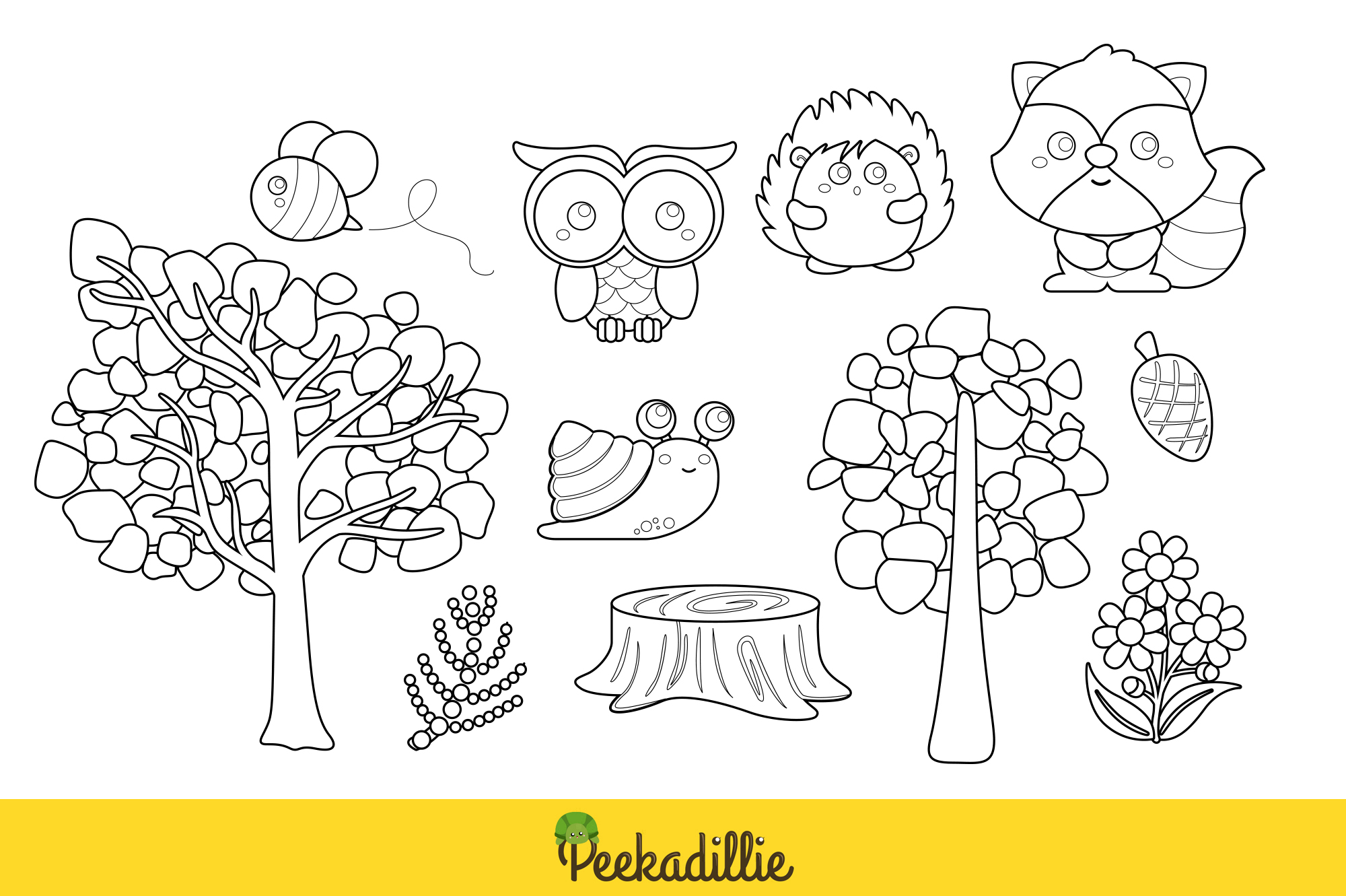 Coloring page with trees and owls.