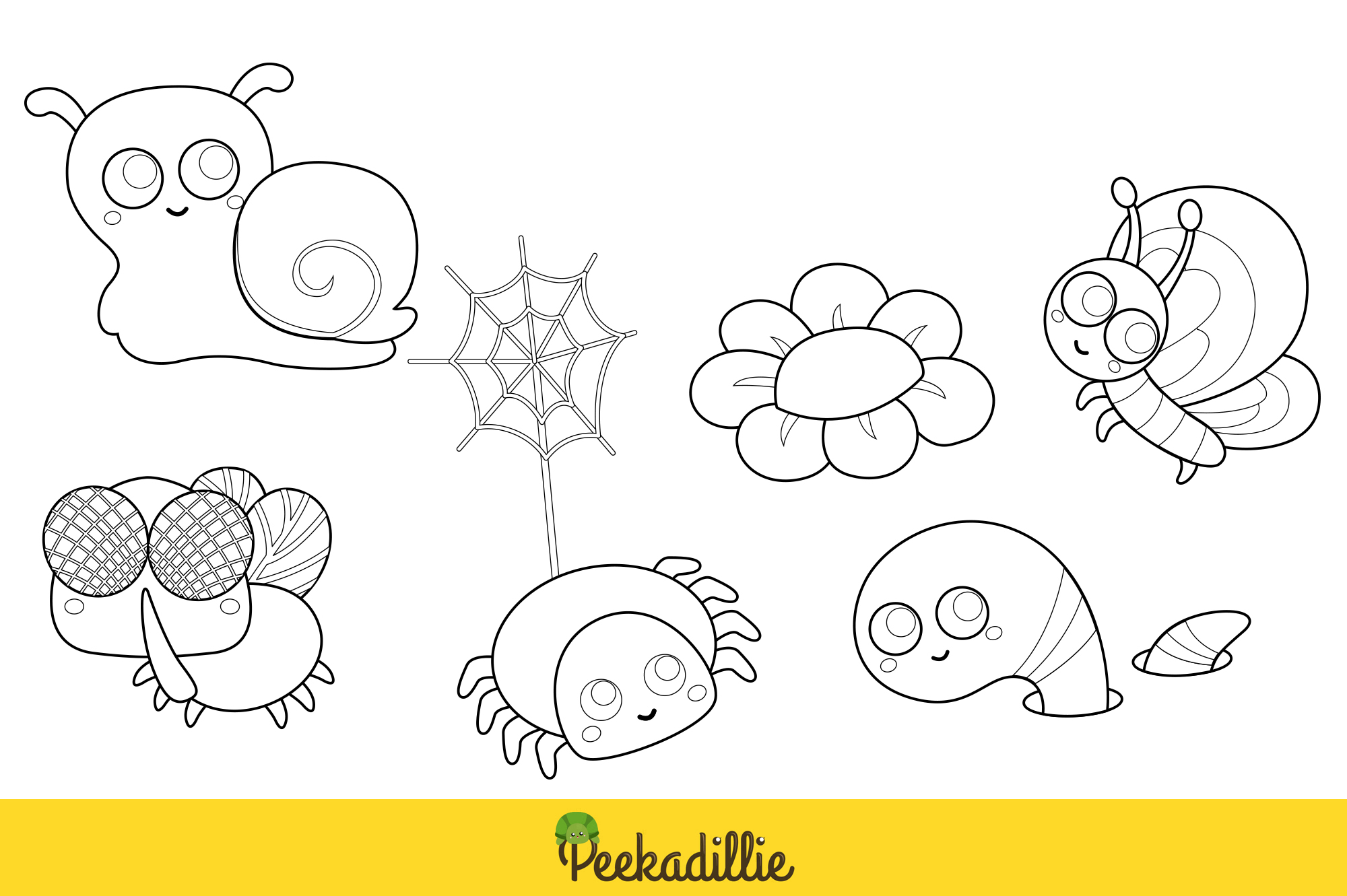 Set of cartoon insects with a spider.