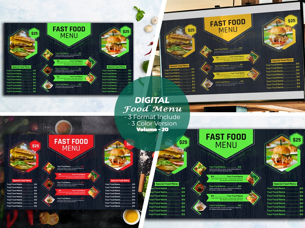 Digital Food Menu Design Template cover image.