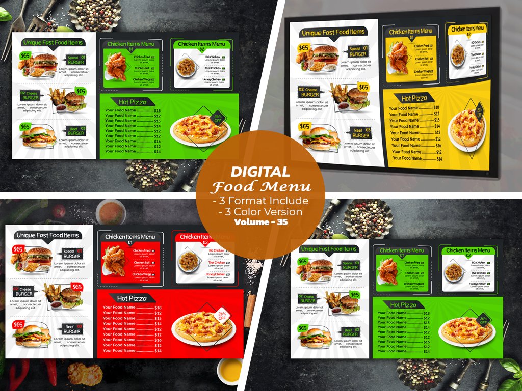 Digital Food Menu Design Template cover image.