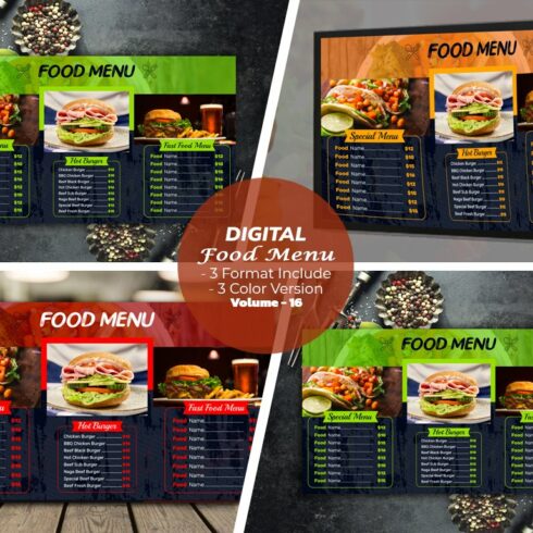 Digital Food Menu Design Template cover image.