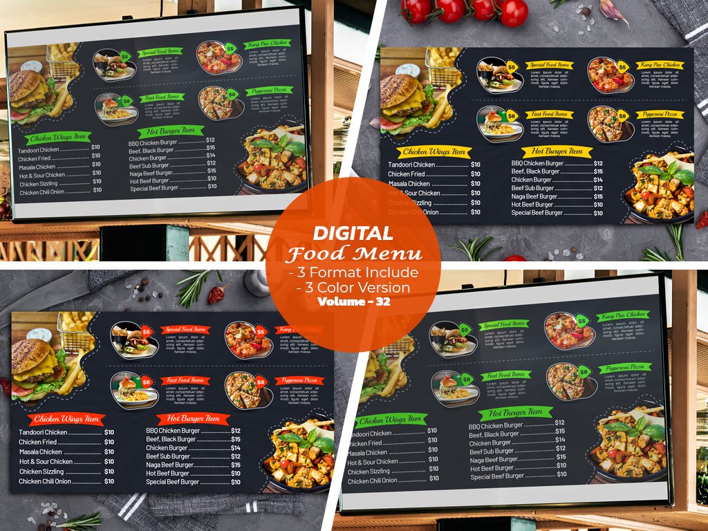 Digital Food Menu Design Template cover image.