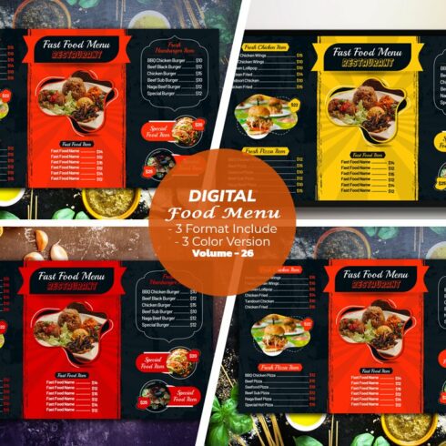 Digital Food Menu Design Template cover image.