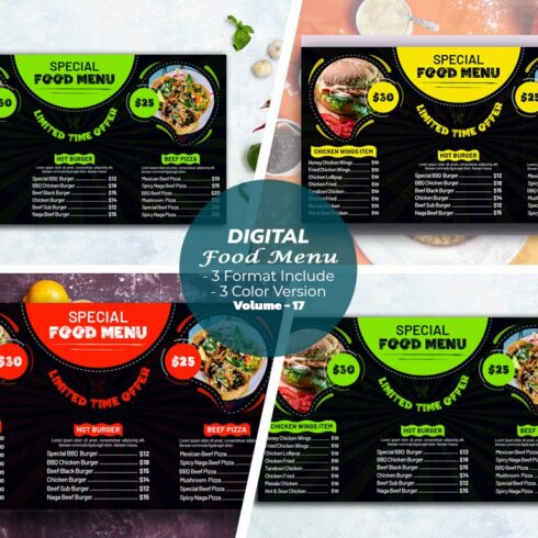 Digital Food Menu Template cover image.