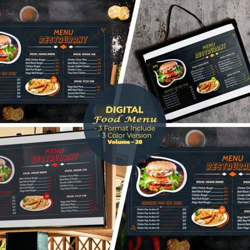 Modern food menu restaurant cover image.