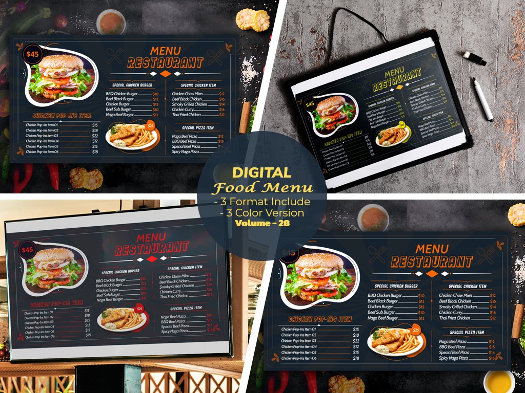Modern food menu restaurant cover image.