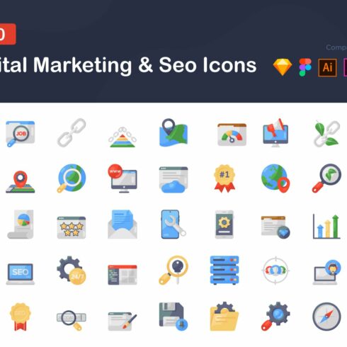 Digital Marketing Flat Icons Set cover image.
